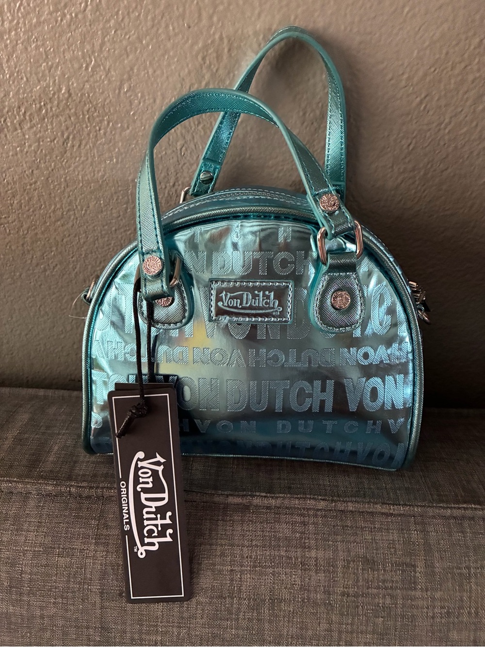 Von Dutch Iridescent Teal Mini Dome Handbag